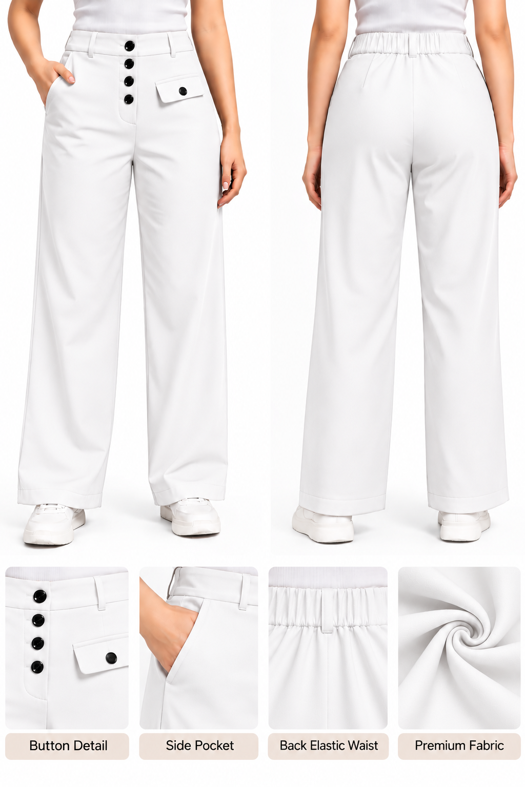 Women Wide Leg Side Pocket Korean Pant