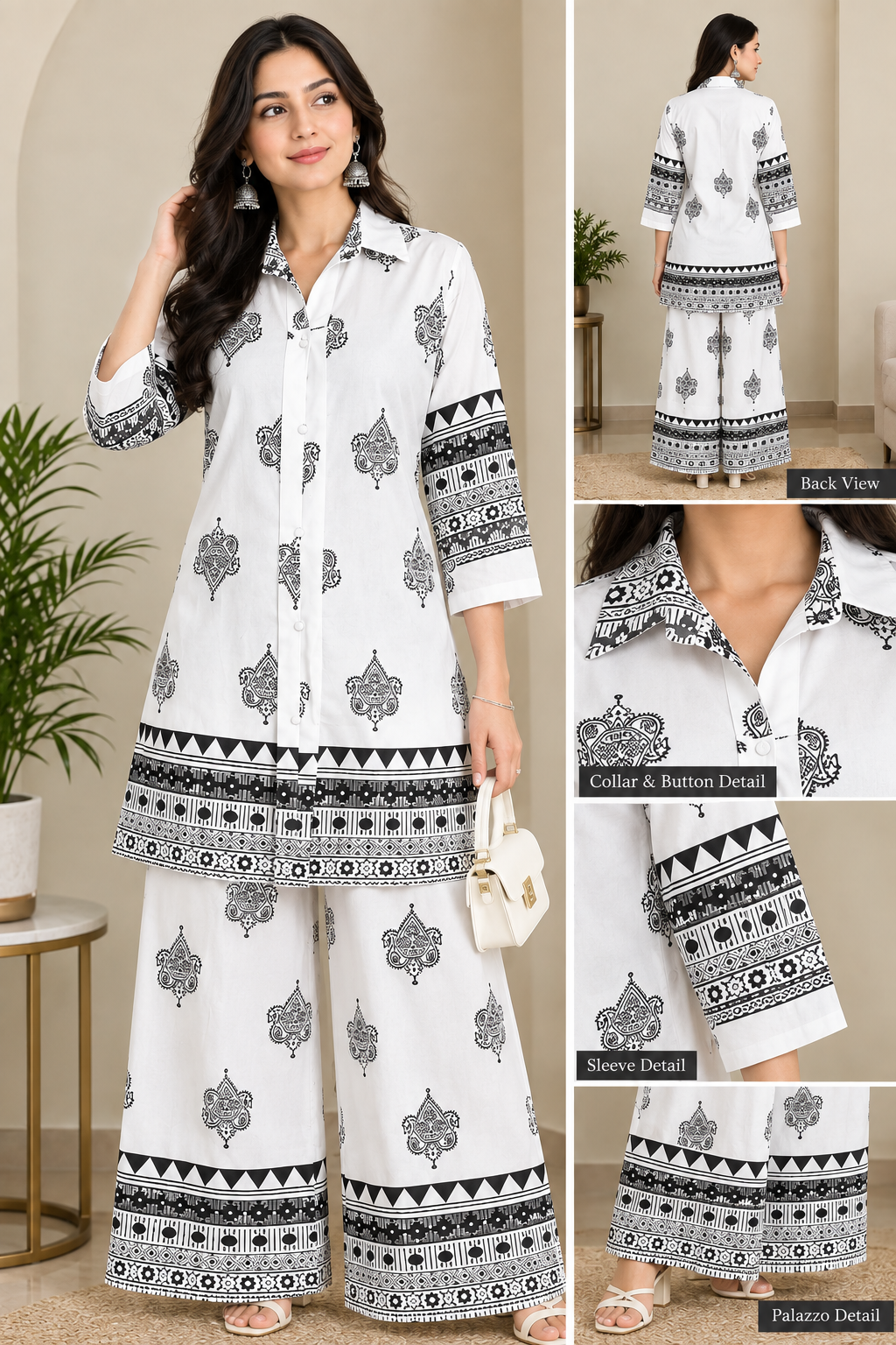Women Motif Print Kurta Palazzo Coord Set