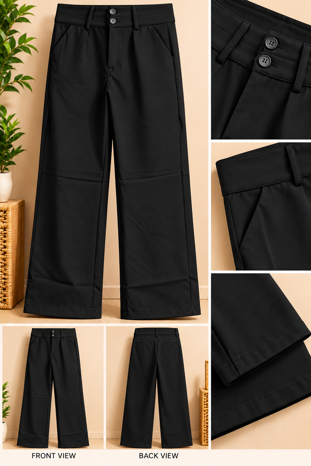 Women Wide Leg Double Belt Korean Pant