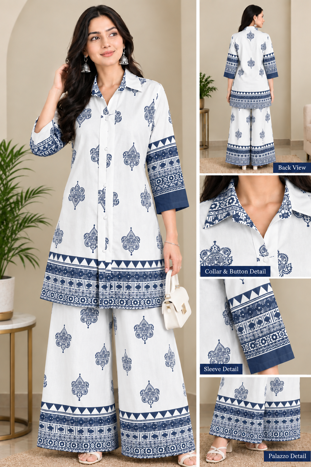 Women Motif Print Kurta Palazzo Coord Set