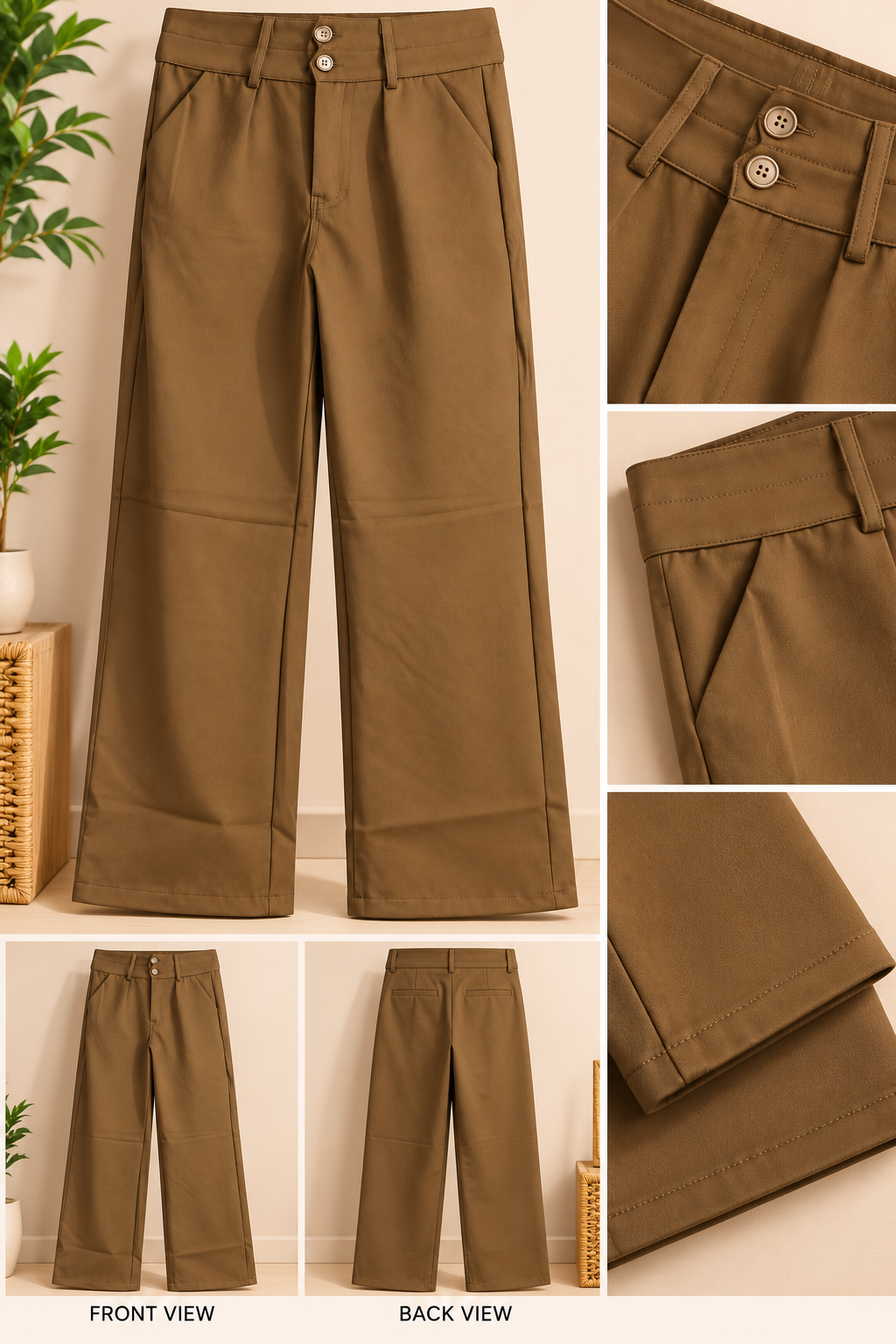 Women Wide Leg Double Belt Korean Pant