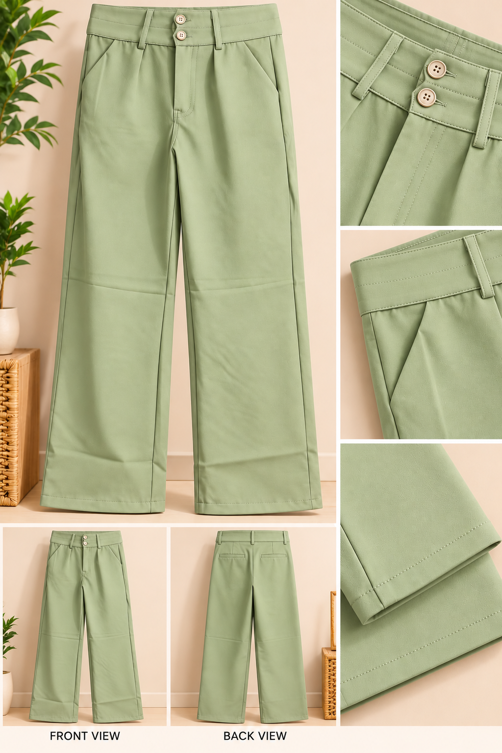 Women Wide Leg Double Belt Korean Pant