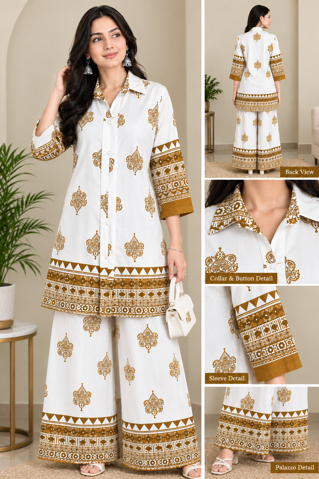 Women Motif Print Kurta Palazzo Coord Set