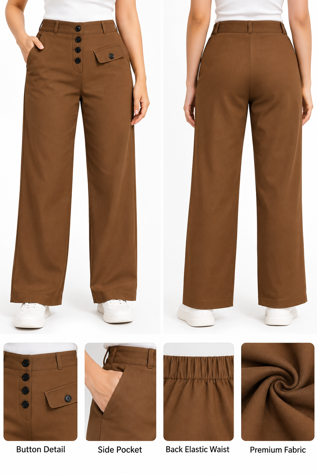 Women Wide Leg Side Pocket Korean Pant
