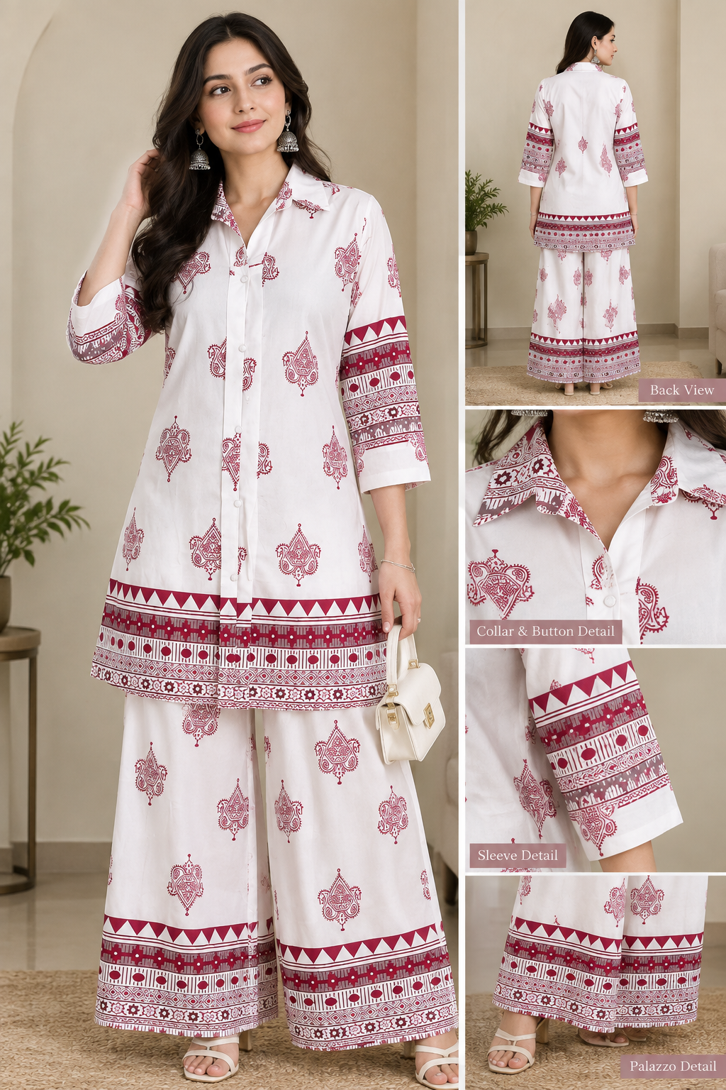 Women Motif Print Kurta Palazzo Coord Set