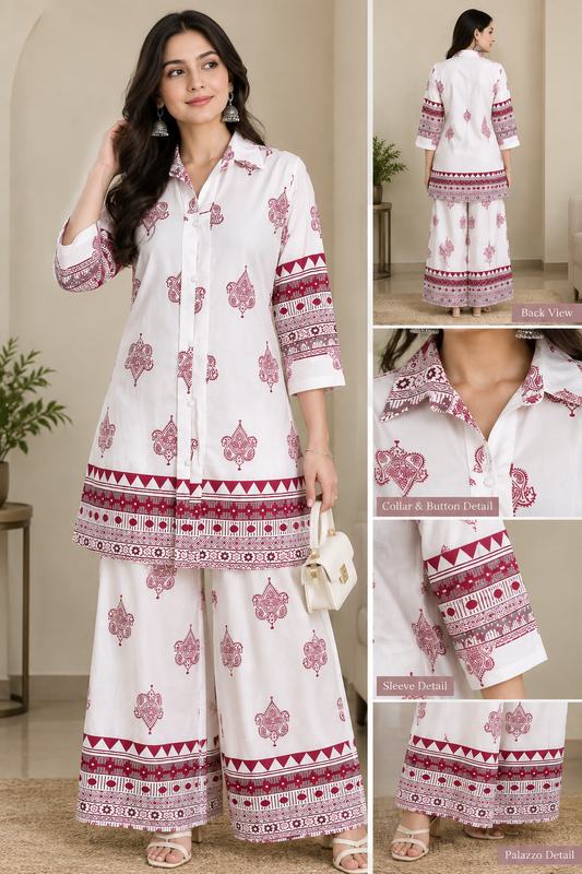 Women Motif Print Kurta Palazzo Coord Set
