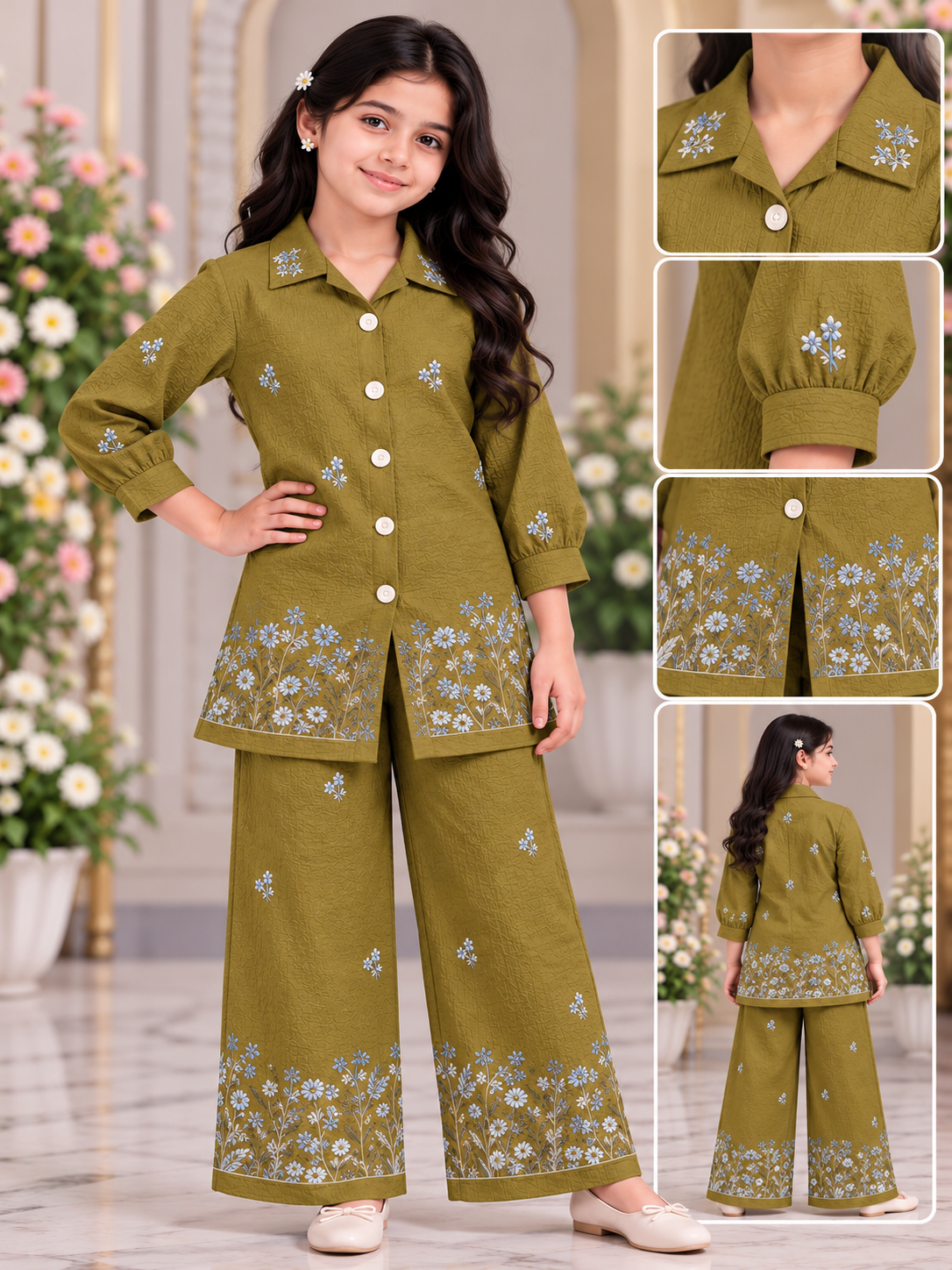 Girl Floral Embroidered Kurta Palazzo Coord Set