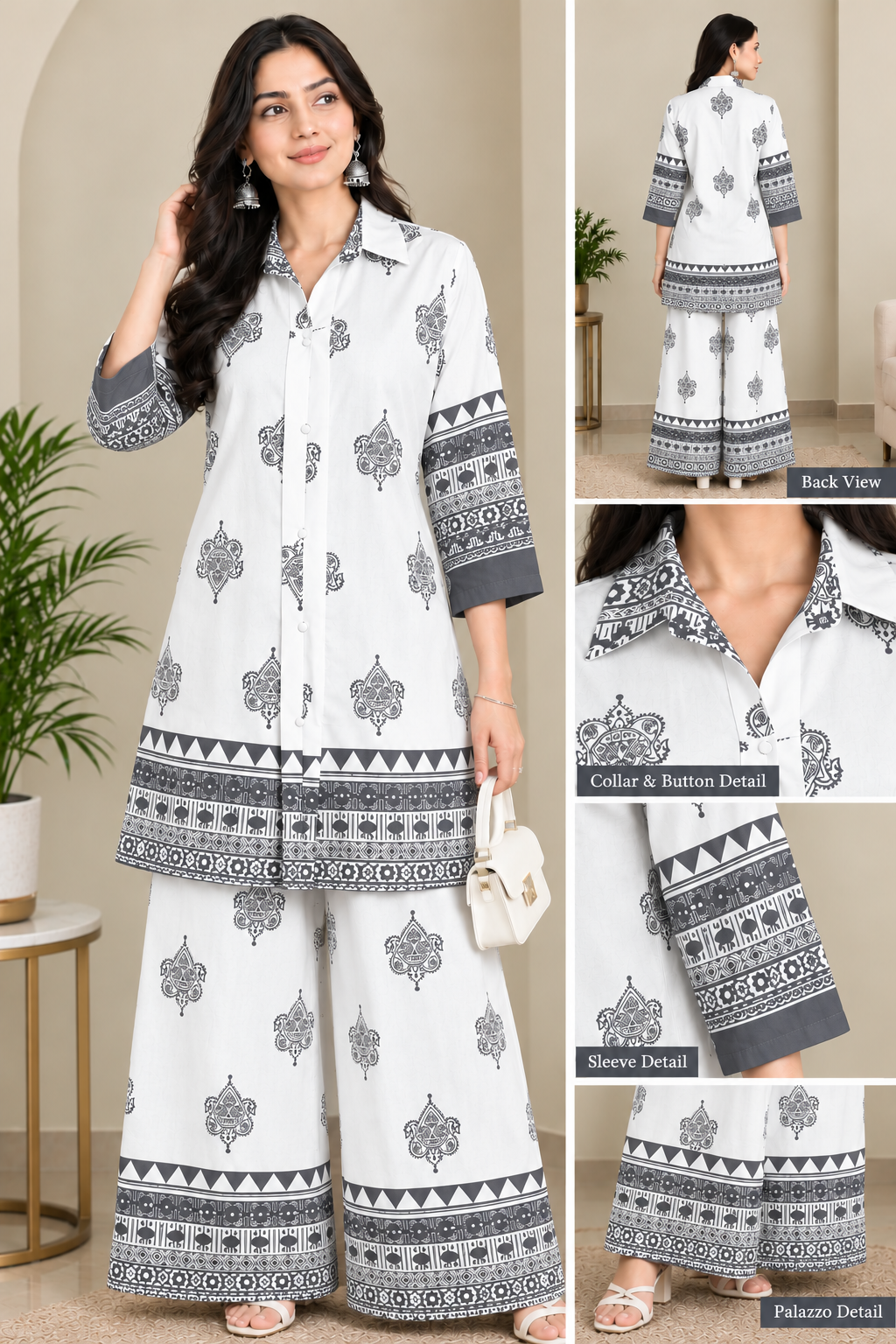 Women Motif Print Kurta Palazzo Coord Set